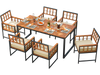 7-piece patio dining set featuring acacia wood table and soft cushions, perfect for outdoor gatherings by the pool.