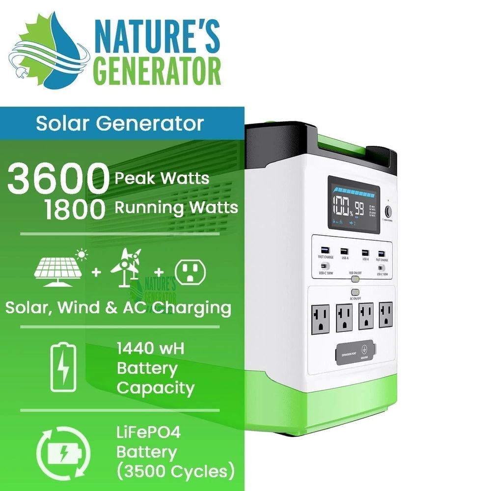 Nature's Generator 1440Wh/1800W Lithium 1800 Power Station Portable New