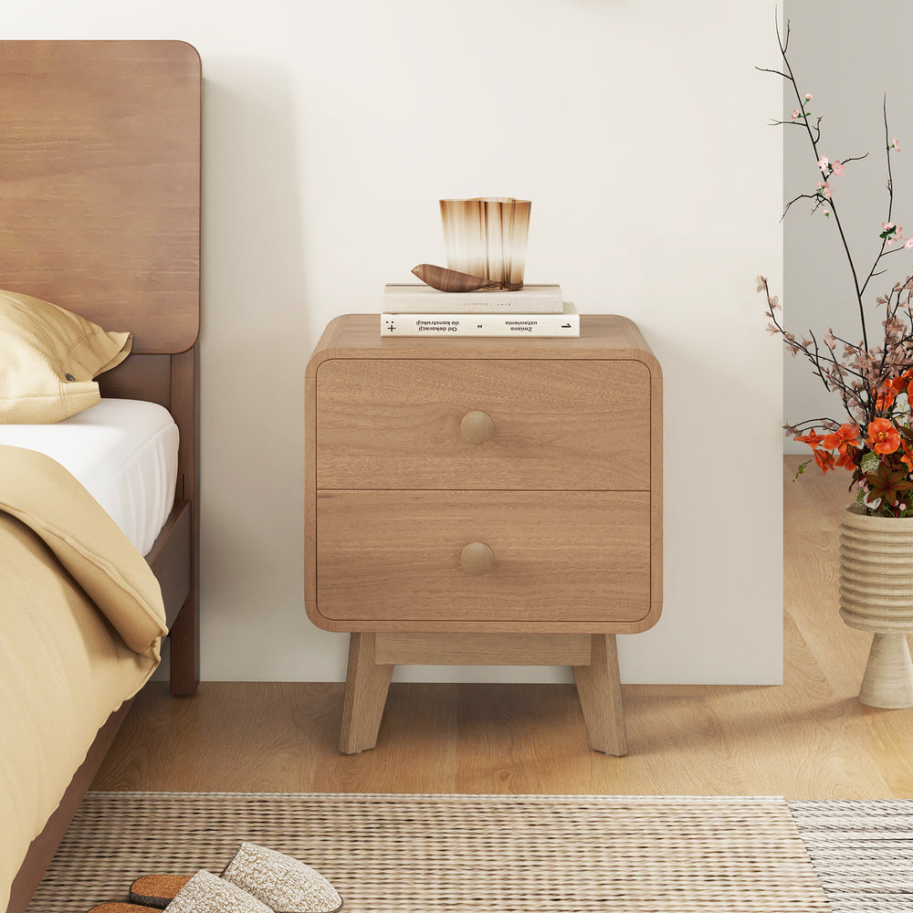 Nightstand with 2 Drawers Solid Rubber Wood Legs-Brown - Gallery View 1 of 10