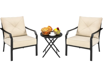 Costway 2-Pc Patio Dining Chairs Set Padded Cushions Armrest Steel Frame 27901635 New