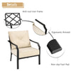Close-up of the ergonomic armrest and anti-rust iron frame of the patio dining chair with padded cushions.
