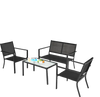 4-piece gray patio furniture set featuring a steel frame, coffee table, and ergonomic seating for outdoor comfort.