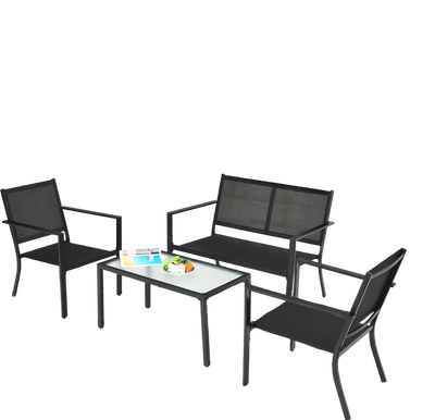 Costway 4 Pc Patio Furniture Set Sofa Coffee Table Steel Frame Garden Gray 50381426 New