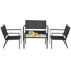 4-piece patio furniture set featuring a gray steel frame, ergonomic chairs, and a coffee table for outdoor relaxation.