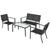 4-piece patio furniture set with gray steel frame, including loveseat, chairs, and coffee table for outdoor comfort.