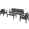 4-piece outdoor furniture set in gray with aluminum frame, soft cushions, and sectional design for backyard and.