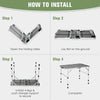 Folding aluminum grill table with iron mesh top, showcasing installation steps for outdoor camping convenience.