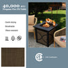 25-inch propane fire pit table with lid, 40,000 BTU, anti-rust steel frame, ideal for outdoor patio use.