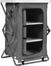 Folding camping storage cabinet with 3 shelves, waterproof oxford cloth, and a spacious tabletop for outdoor activities.