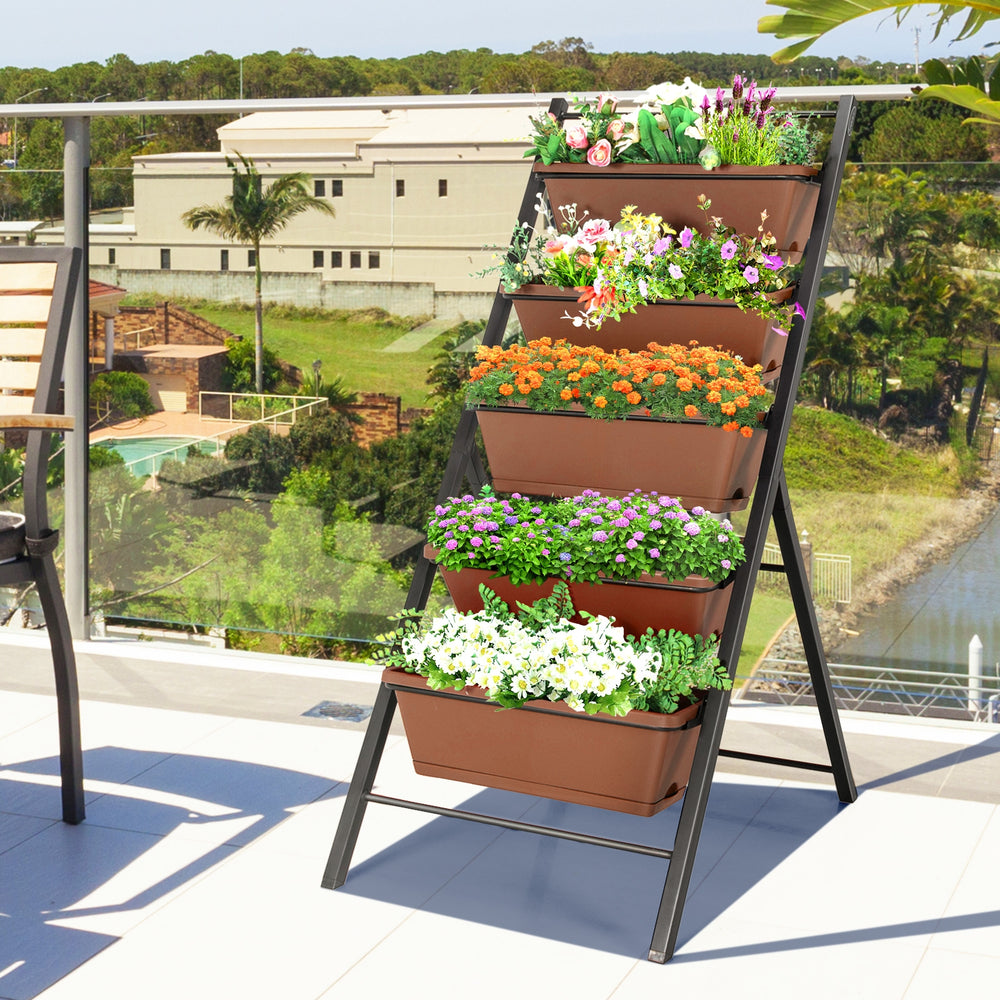 5-tier Vertical Garden Planter Box Elevated Raised Bed with 5 Container-Brown - Gallery View 1 of 11