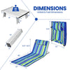 Dimensions of the 3 Pieces Beach Lounge Chair Mat Set, featuring adjustable loungers and folding table for outdoor use.