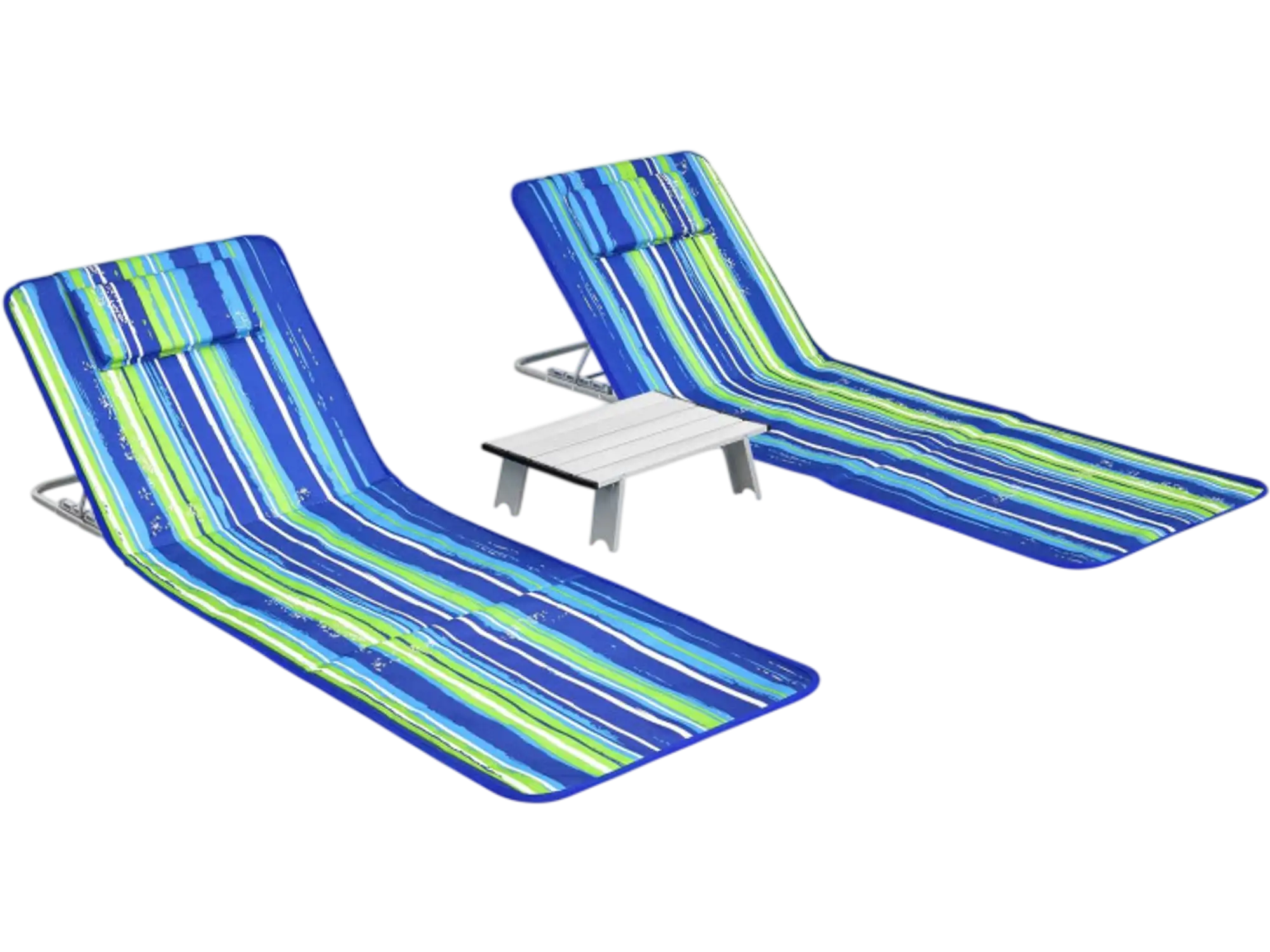 Costway 3-Pc Adjustable Beach Lounge Chair Mat Set w/ Table Stripe 16928743 New