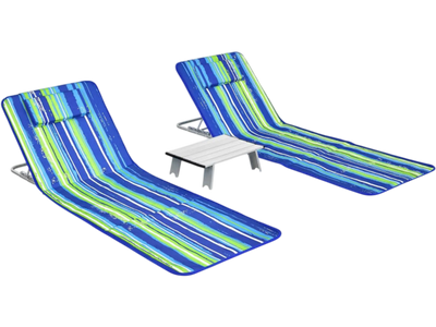 Costway 3-Pc Beach Lounge Chair Mat Set w/ 2 Adjustable Chairs & Table Stripe 16928743 New