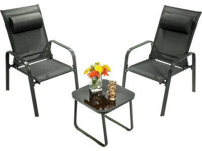 Costway 3-Piece Patio Bistro Furniture Set Adjustable Backrest Black 53760489 New
