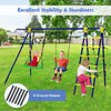 5-in-1 outdoor kids swing set featuring A-shaped metal frame, 2 swings, climbing ladder, and ground stakes for.