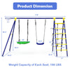 5-in-1 outdoor kids swing set with A-shaped metal frame, featuring 2 swings, basketball hoop, and climbing ladder.