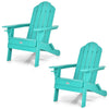 Turquoise foldable patio chairs with built-in cup holder, made of fade-resistant PE material for outdoor use.