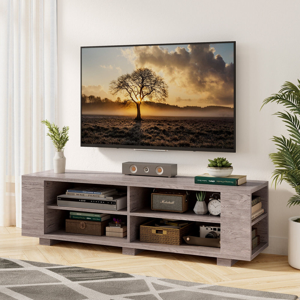 TV Stand Modern Wood Storage Console Entertainment Center-Gray - Gallery View 1 of 10