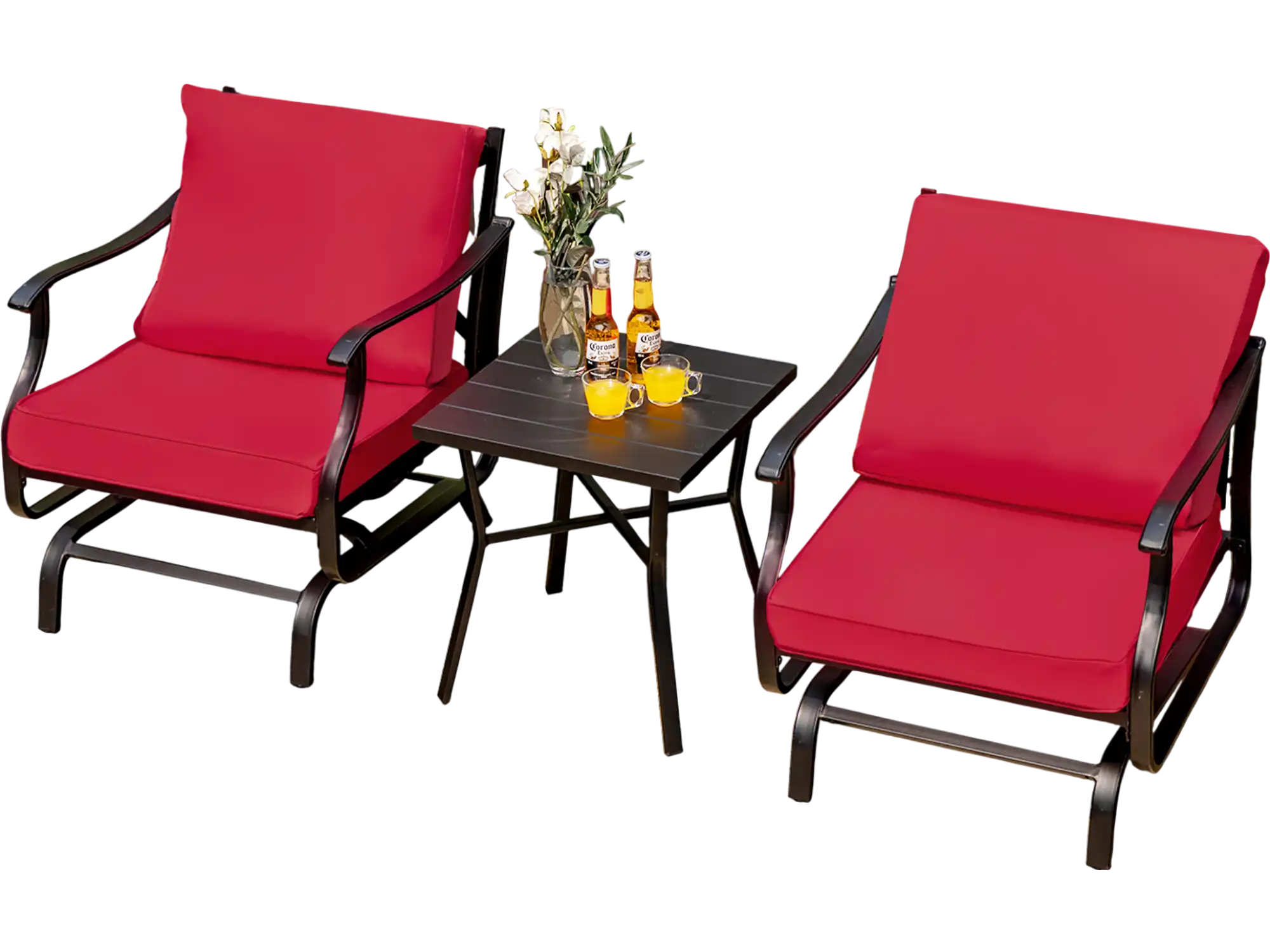 Costway 3-Piece Patio Rocking Chair Set w/ Coffee Table Red 15389476 New