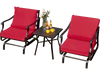 Red 3-piece patio rocking chair set with coffee table, featuring ergonomic design and soft cushions for outdoor.