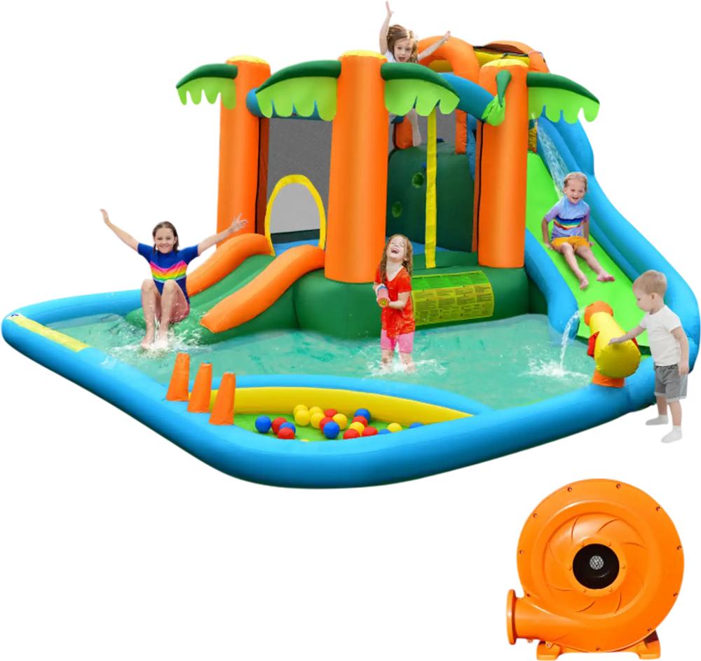 7-in-1 Inflatable Water Slide Park with 780W Blower