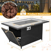 52-inch black rattan wicker propane fire pit table with marble top, lava rocks included, ideal for outdoor heating and.