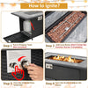 Step-by-step guide for igniting the 52-inch black rattan wicker propane fire pit table with lava rocks.