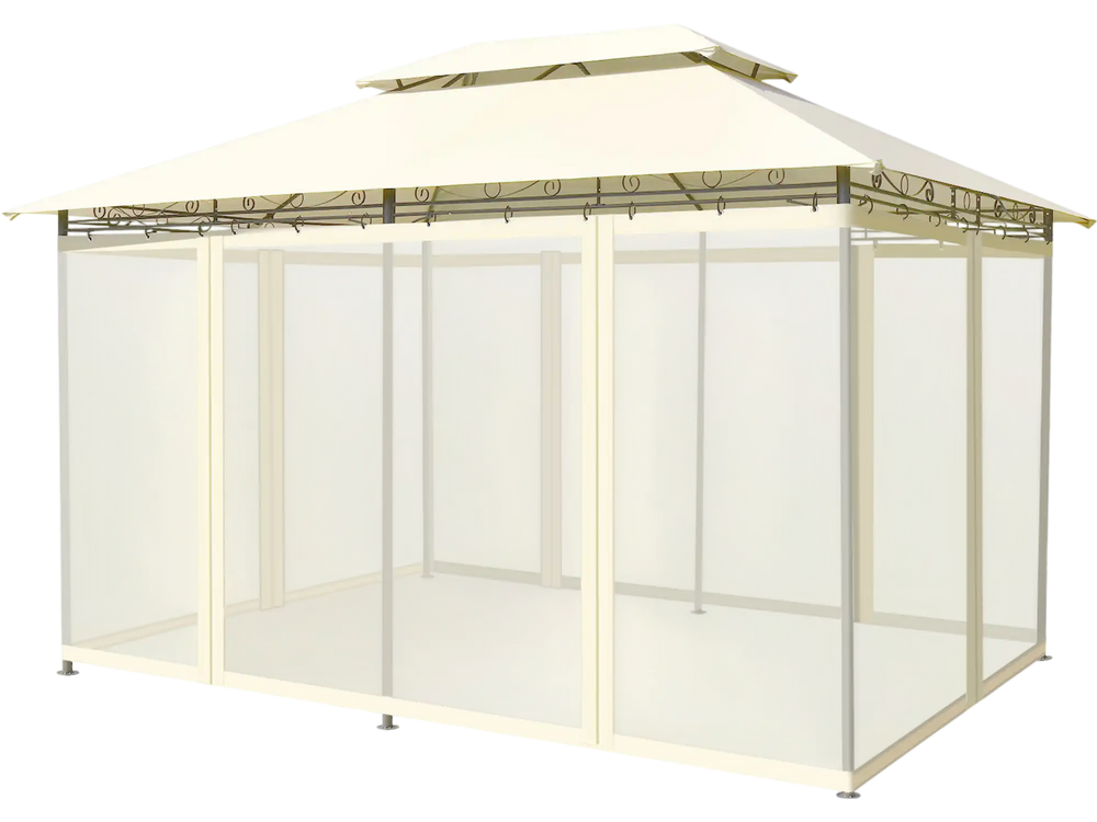 10x13 feet beige gazebo with removable mesh sidewalls, ideal for outdoor gatherings and relaxation in your backyard.