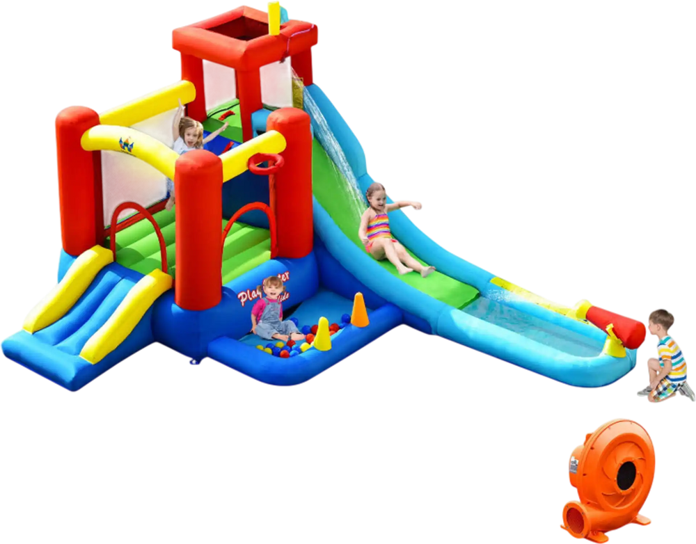 9-in-1 Inflatable Kids Water Slide Bounce House with 860W Blower