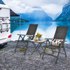 Square patio bistro table with rustproof frame and tempered glass top, perfect for outdoor use by the poolside.