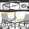 Square patio dining table with tempered glass top, featuring a 1.65" umbrella hole, ideal for outdoor gatherings.