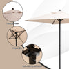 Close-up of the patio umbrella with dual air vents and one-click open button, ideal for outdoor dining and sun.