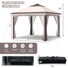 Large pop-up gazebo tent with mesh screens, beige canopy, and adjustable height for outdoor events and sun protection.