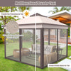2-tier pop-up gazebo tent in beige with mesh screens, providing 121 sq ft shade and ventilation for outdoor gatherings.