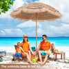 Thatched tiki umbrella with a durable polyester canopy, perfect for beach or patio relaxation in tropical style.