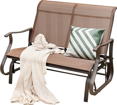 Costway 2-Person Patio Glider Bench High Back Curved Armrests Brown 04369217 New