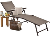 Brown patio foldable chaise lounge chair with backrest and footrest, perfect for garden or poolside relaxation.