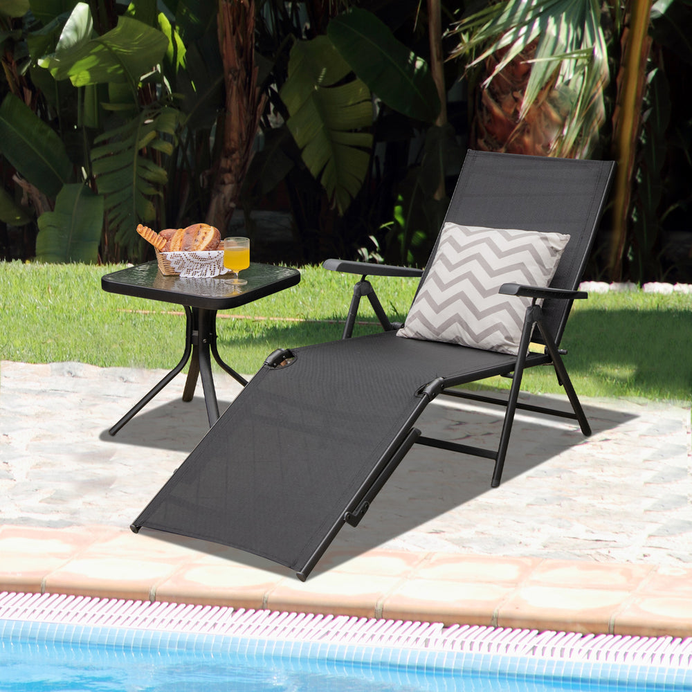 Patio Foldable Chaise Lounge Chair with Backrest and Footrest-Black - Gallery View 1 of 8