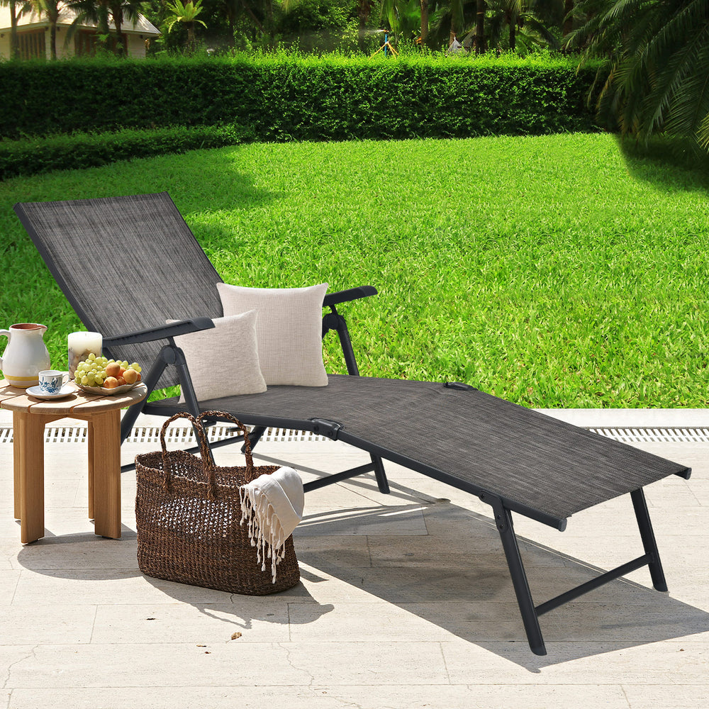 Patio Foldable Chaise Lounge Chair with Backrest and Footrest-Gray - Gallery View 1 of 8