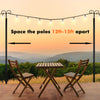Outdoor string light poles with 5-prong base, made of carbon steel, spaced 12ft-15ft apart for cozy atmosphere.