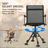 Folding swivel patio chair with adjustable legs, breathable mesh, and noiseless 360° rotation for outdoor comfort.