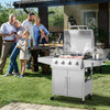 50000BTU 5-burner propane gas grill with side burner and prep tables, perfect for outdoor cooking and gatherings.