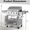 50000BTU 5-burner propane gas grill dimensions with side burner and prep tables, ideal for outdoor cooking.