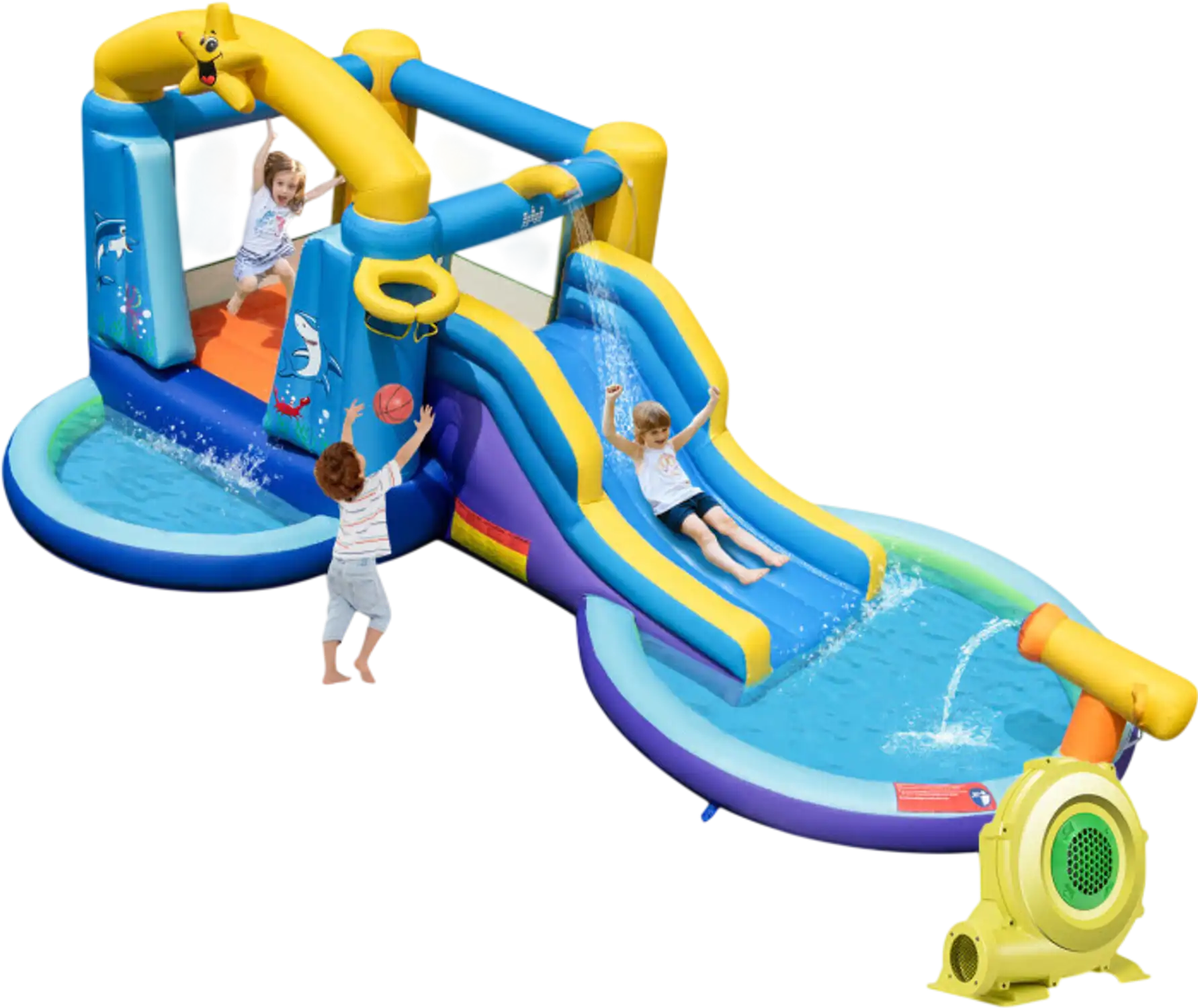 Costway Ocean-Themed Inflatable Bounce House w/ 680W Blower & 2 Pools 64851793 New
