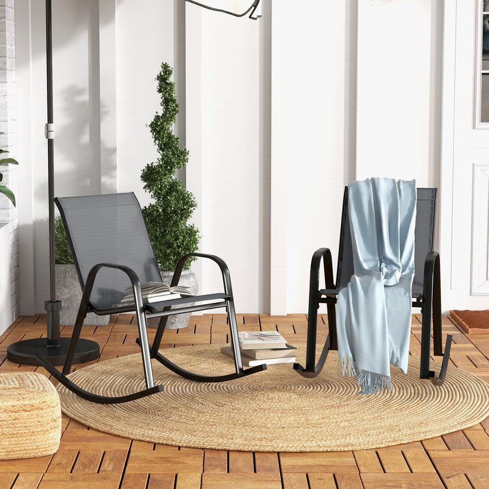 Set of 2 Metal Patio Rocking Chair with Breathable Seat Fabric-Gray - Gallery View 1 of 9