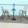 Set of 2 beige patio folding chairs with armrests, featuring breathable mesh fabric, by the poolside for outdoor.