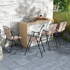 Set of 2 beige patio folding bar-height chairs with armrests, featuring breathable mesh fabric for outdoor relaxation.