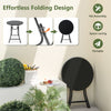 23-inch round bistro table with tempered glass tabletop, featuring a sturdy metal frame and compact folding design for.