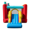 5-in-1 inflatable bounce house with slide and ball pit in red, yellow, and blue, perfect for kids' outdoor fun.
