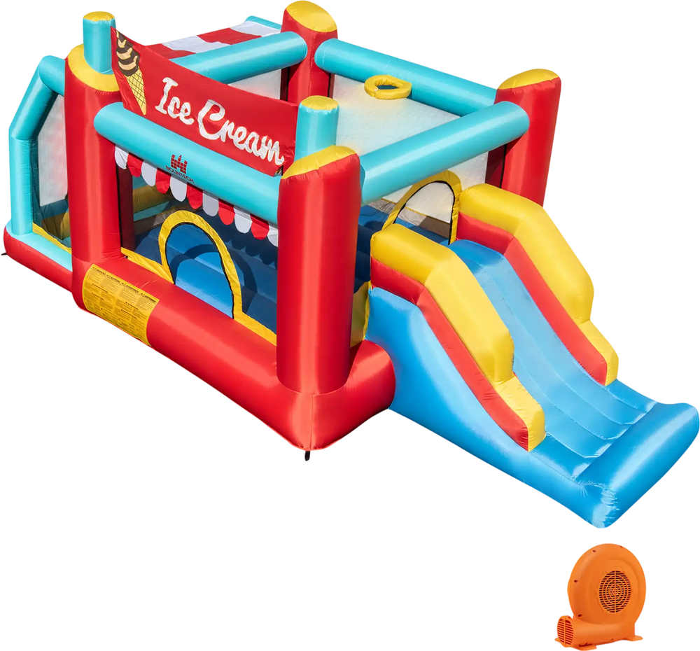5-in-1 Ice Cream Inflatable Bounce House with Ball Pit and Slide with 520W Blower